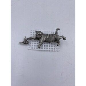 Vintage Pewter Jonette Jewelry JJ Cat and Butterfly Brooch Pin